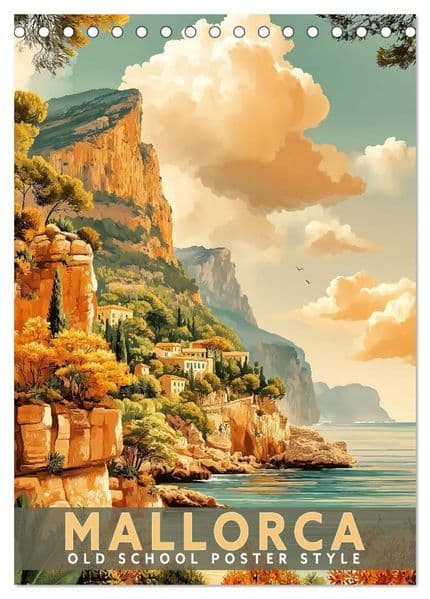 Mallorca - Old School Poster Style (Tischkalender 2027 DIN A5 hoch), CALVENDO Monatskalender
