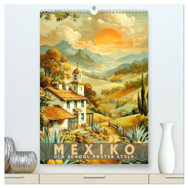 Mexiko - Old School Poster Style (hochwertiger Premium Wandkalender 2027 DIN A2 hoch), Kunstdruck in Hochglanz