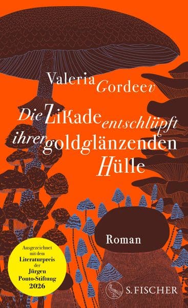 Die Zikade entschlüpft ihrer goldglänzenden Hülle