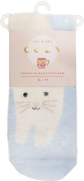 COZY Couch-Flauschsocken "Cozy Cat", weiß, Größe 36-41