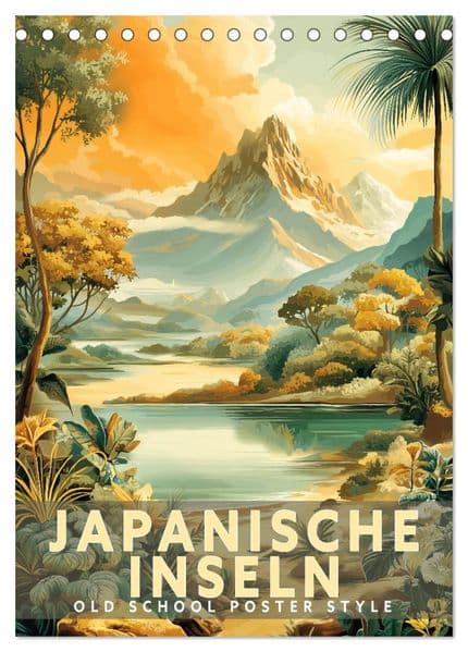 Japanische Inseln - Old School Poster Style (Tischkalender 2027 DIN A5 hoch), CALVENDO Monatskalender
