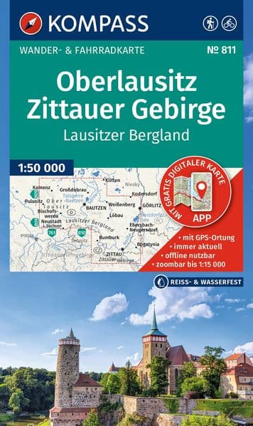KOMPASS Wanderkarte 811 Oberlausitz, Zittauer Gebirge, Lausitzer Bergland 1:50.000