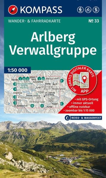 KOMPASS Wanderkarte 33 Arlberg, Verwallgruppe 1:50.000