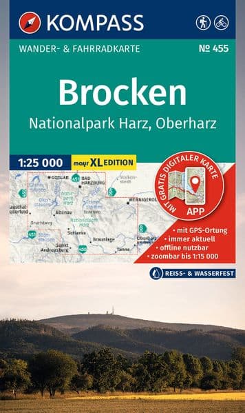 KOMPASS Wanderkarte 455 Brocken, Nationalpark Harz, Oberharz 1:25.000