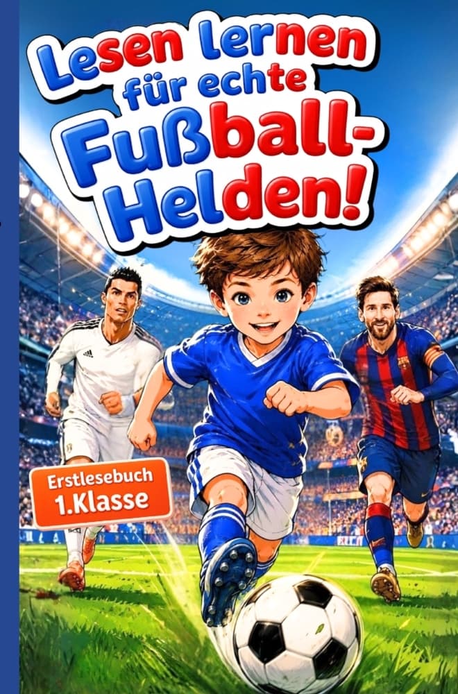 Lesen lernen mit Fußball-Helden: Erstlesebuch 1. Klasse mit Silben Trennung, ideal als Geschenk zur Einschulung für Jungen 6 Jahre, Fussball Geschenke