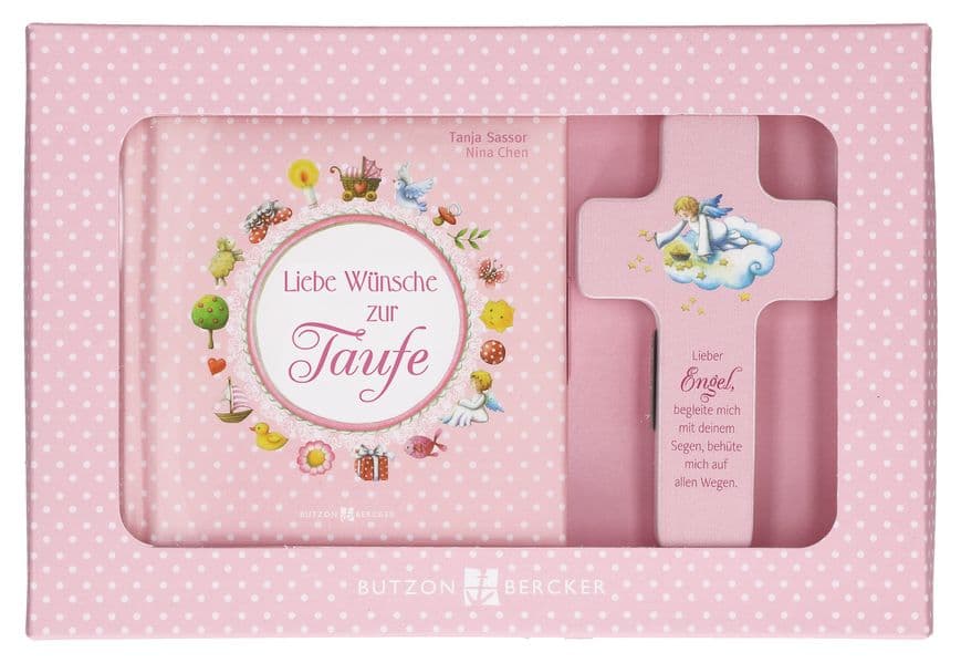 Liebe Wünsche zur Taufe. Geschenkset rosa