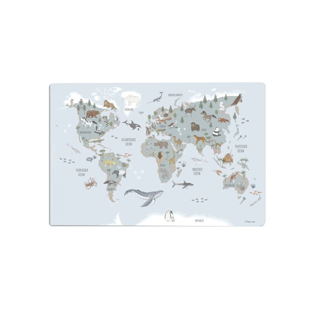 Scriptum Schreibtischunterlage für Kinder Weltkarte bleu - 60 x 40 cm - aus premium Vinyl