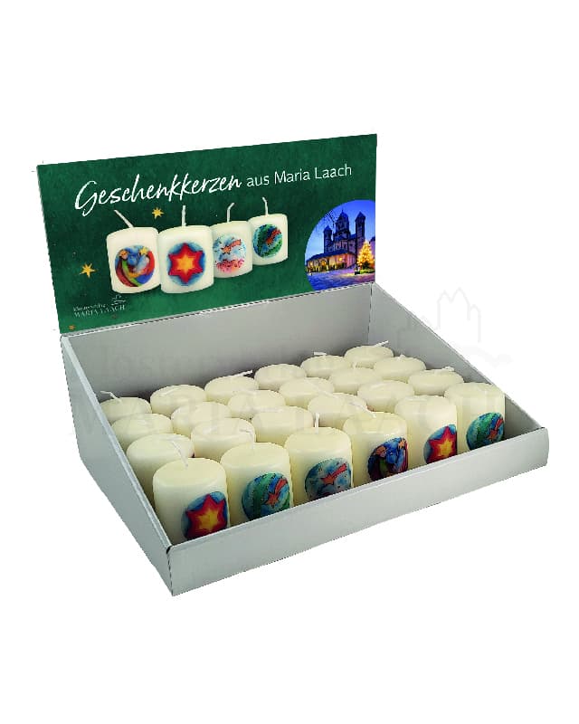 Verkaufsdisplay, 28 Kerzen, 4 x 7 Stück je 7 x 876125, 876126, 876127, 876128
