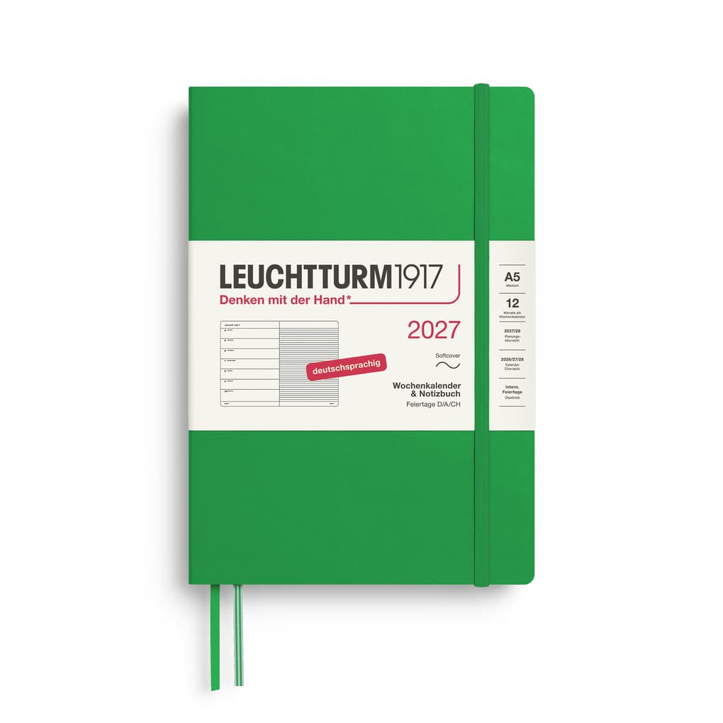 Wochenkalender und Notizbuch Medium (A5) 2027, Softcover, Spring Leaf, Deutsch
