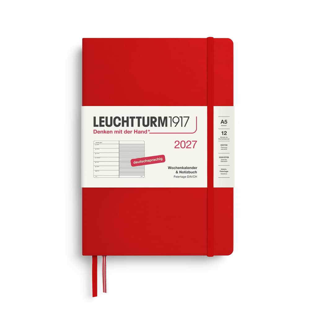 Wochenkalender und Notizbuch Medium (A5) 2027, Cherry, Deutsch