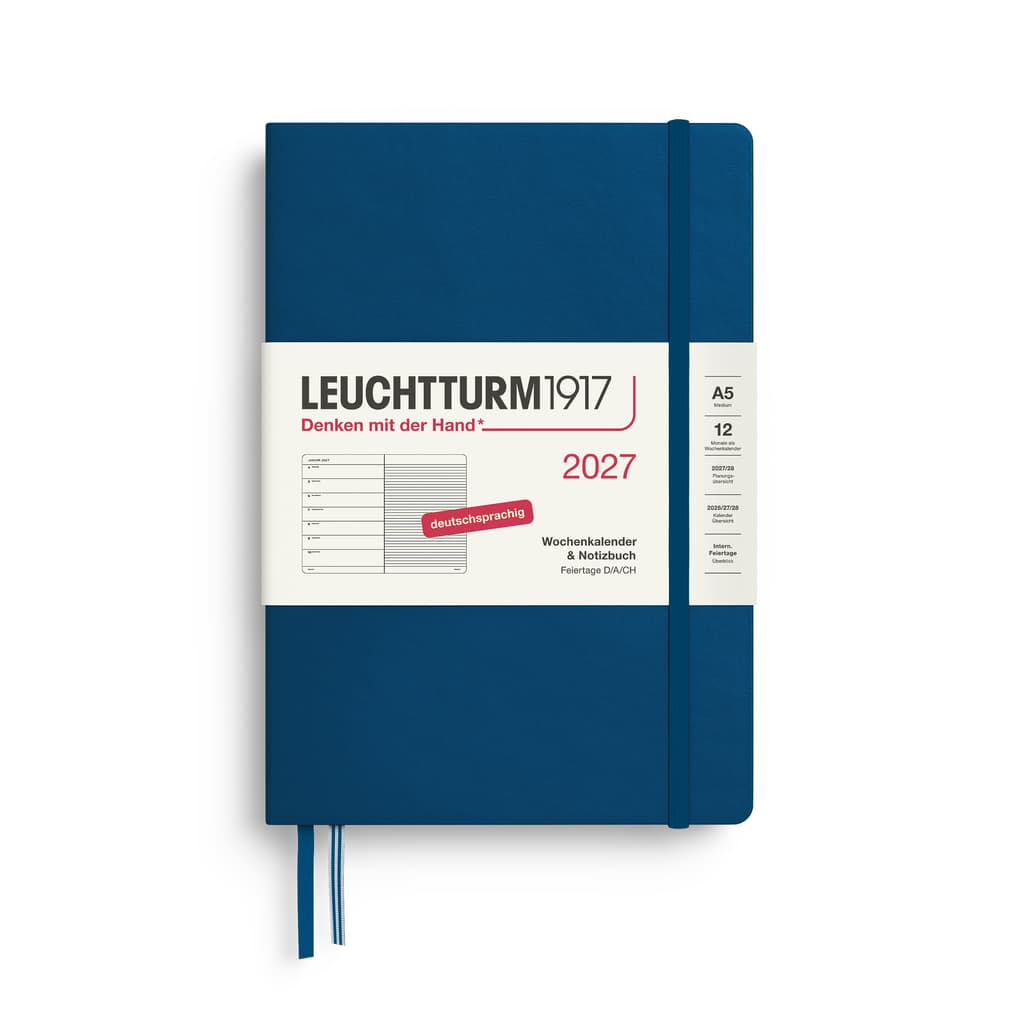 Wochenkalender und Notizbuch Medium (A5) 2027, Indigo, Deutsch