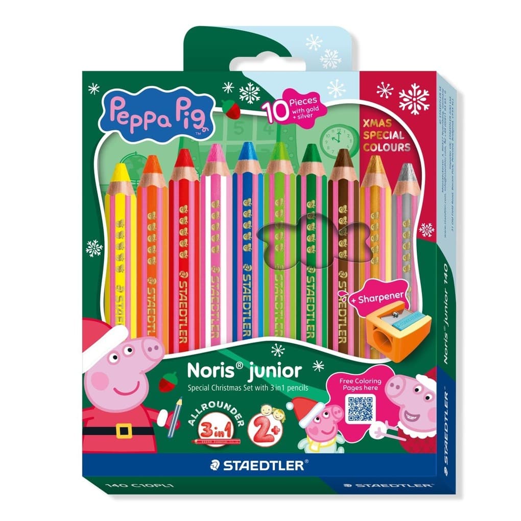 STAEDTLER Farbstifte Buntstift Noris junior Peppa 10er Set + Spitzer, Weihnachten