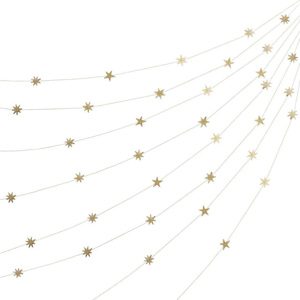 Genähte Girlande Sterne Glitter Gold, 5 m FSC MIX