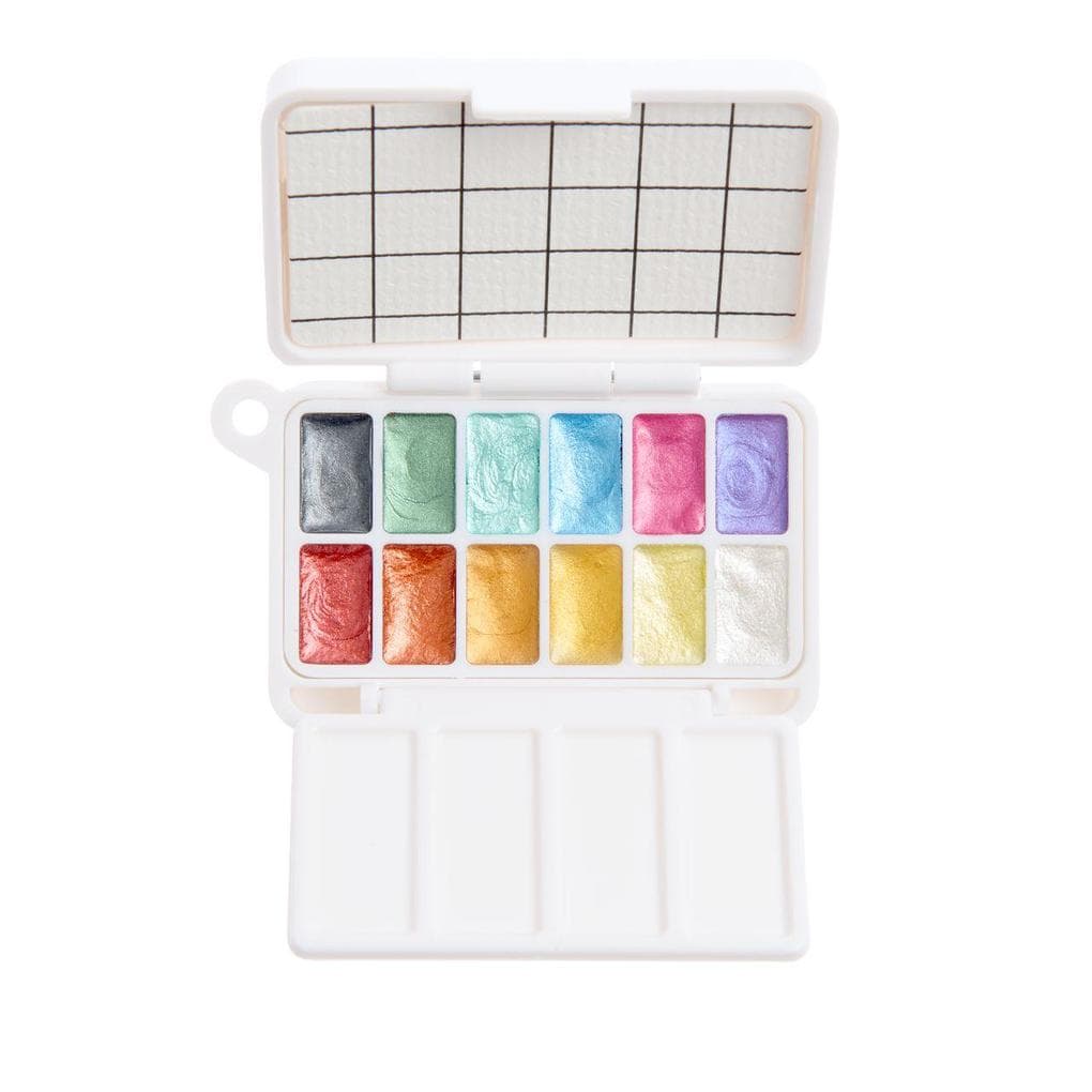Mini Aquarellfarbkasten, 12 Farben Metallic