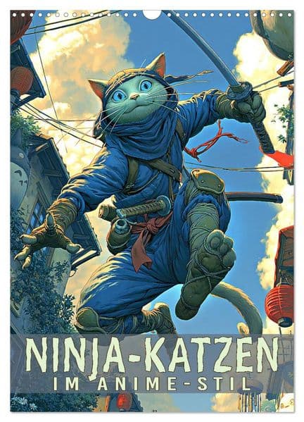 Ninja-Katzen - im Anime-Stil (Wandkalender 2027 DIN A3 hoch), CALVENDO Monatskalender