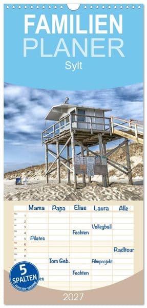 Familienplaner 2027 - Sylt mit 5 Spalten (Wandkalender, 21 x 45 cm) CALVENDO