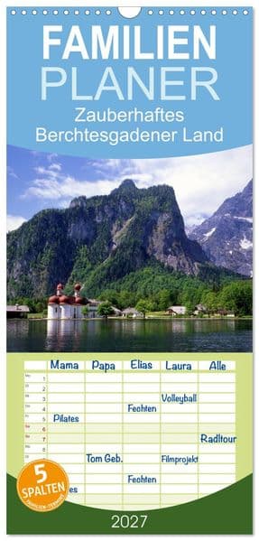 Familienplaner 2027 - Zauberhaftes Berchtesgadener Land mit 5 Spalten (Wandkalender, 21 x 45 cm) CALVENDO