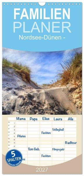 Familienplaner 2027 - Nordsee-Dünen mit 5 Spalten (Wandkalender, 21 x 45 cm) CALVENDO