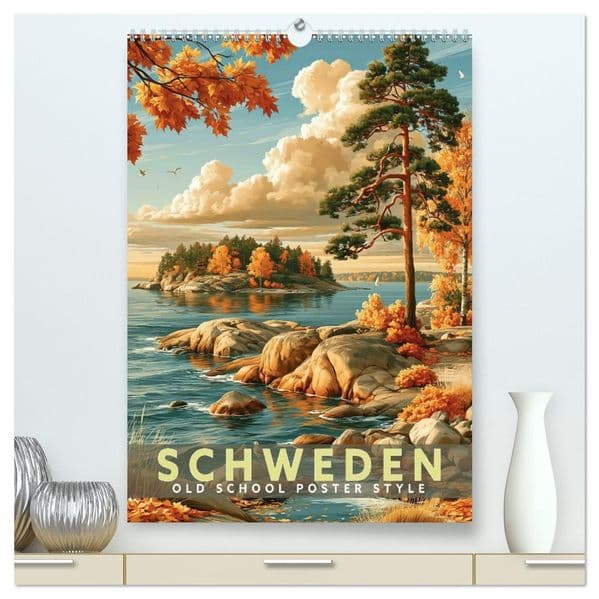 Schweden - Old School Poster Style (hochwertiger Premium Wandkalender 2027 DIN A2 hoch), Kunstdruck in Hochglanz