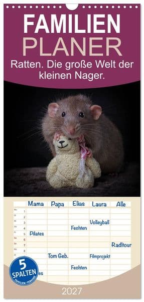 Familienplaner 2027 - Ratten. Die große Welt der kleinen Nager mit 5 Spalten (Wandkalender, 21 x 45 cm) CALVENDO