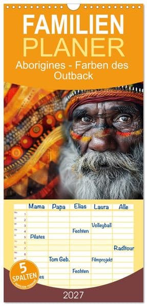 Familienplaner 2027 - Aborigines - Farben des Outback mit 5 Spalten (Wandkalender, 21 x 45 cm) CALVENDO