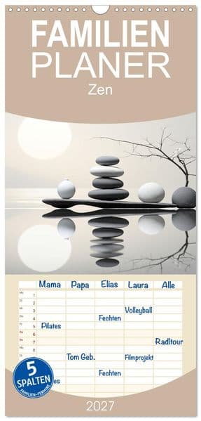 Familienplaner 2027 - Zen mit 5 Spalten (Wandkalender, 21 x 45 cm) CALVENDO