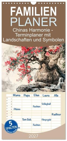 Familienplaner 2027 - Chinas Harmonie - Terminplaner mit Landschaften und Symbolen mit 5 Spalten (Wandkalender, 21 x 45 cm) CALVENDO