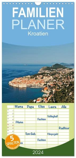Familienplaner 2027 - Kroatien, Terminplaner mit 5 Spalten (Wandkalender, 21 x 45 cm) CALVENDO