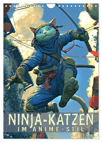 Ninja-Katzen - im Anime-Stil (Wandkalender 2027 DIN A4 hoch), CALVENDO Monatskalender