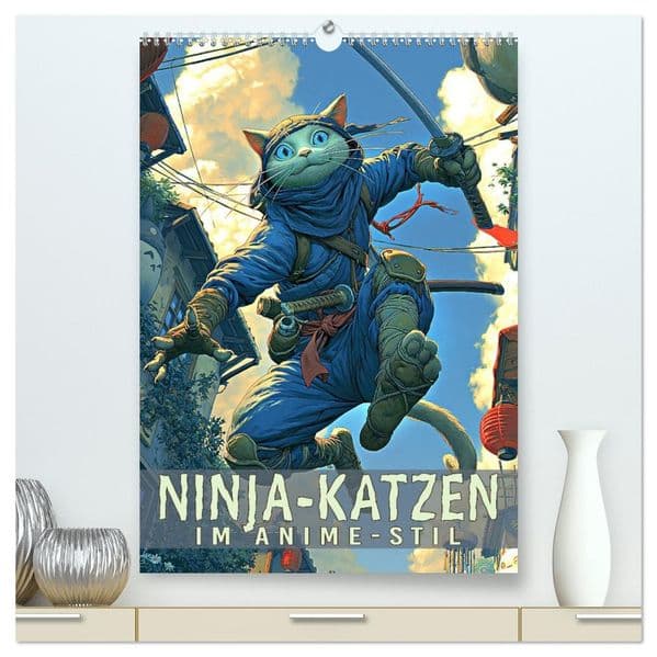 Ninja-Katzen - im Anime-Stil (hochwertiger Premium Wandkalender 2027 DIN A2 hoch), Kunstdruck in Hochglanz