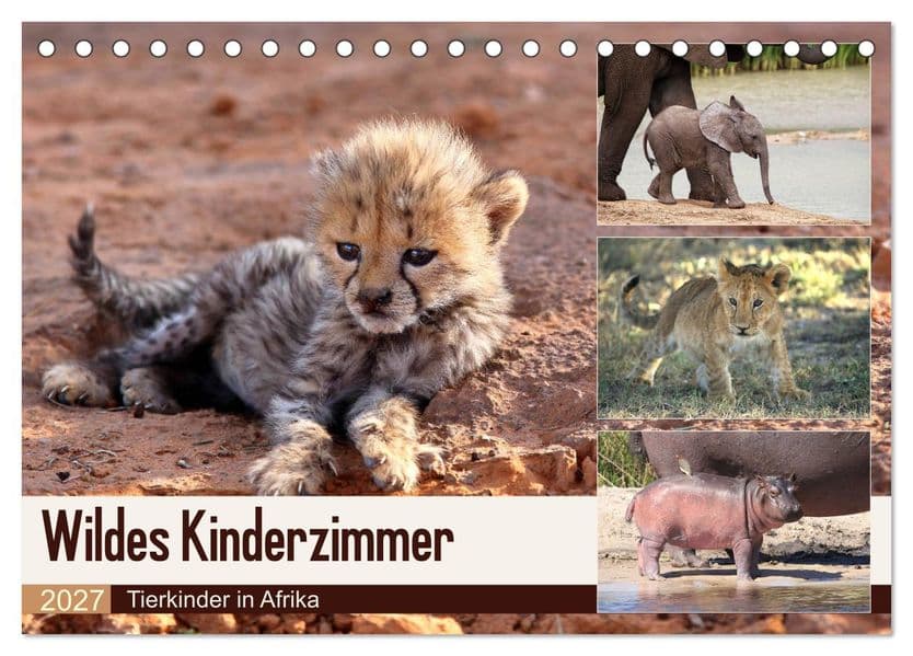 Wildes Kinderzimmer - Tierkinder in Afrika (Tischkalender 2027 DIN A5 quer), CALVENDO Monatskalender