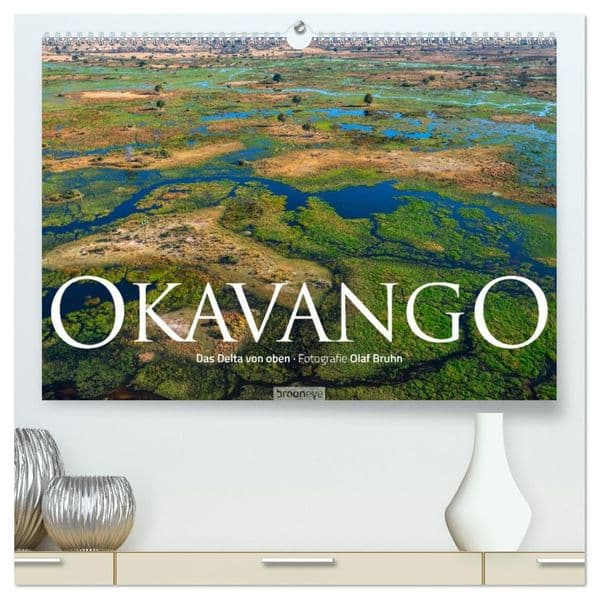 Okavango - Das Delta von oben (hochwertiger Premium Wandkalender 2027 DIN A2 quer), Kunstdruck in Hochglanz