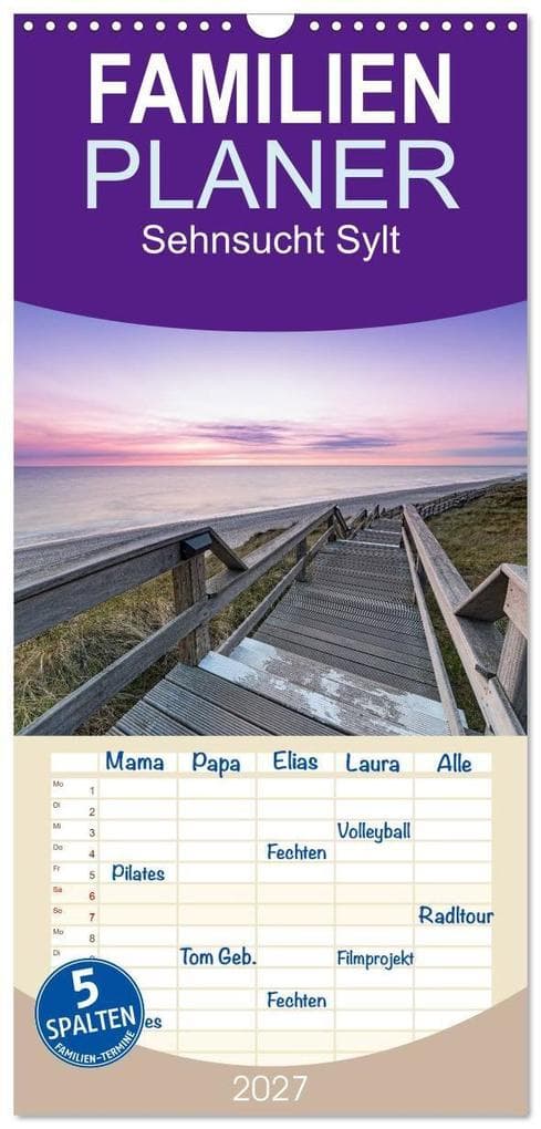 Familienplaner 2027 - Sehnsucht Sylt mit 5 Spalten (Wandkalender, 21 x 45 cm) CALVENDO