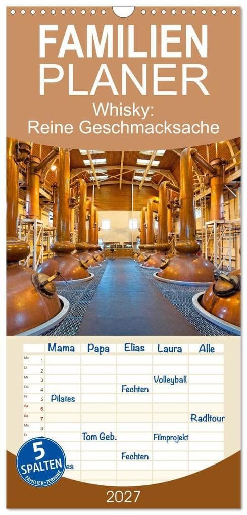 Familienplaner 2027 - Whisky: Reine Geschmacksache mit 5 Spalten (Wandkalender, 21 x 45 cm) CALVENDO