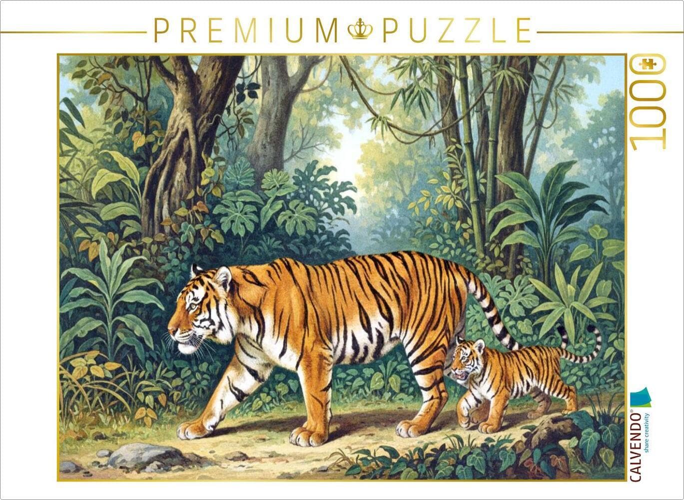 CALVENDO Puzzle Tiger im Stil alter Gemälde | 1000 Teile Lege-Größe 64x48cm Foto-Puzzle für glückliche Stunden