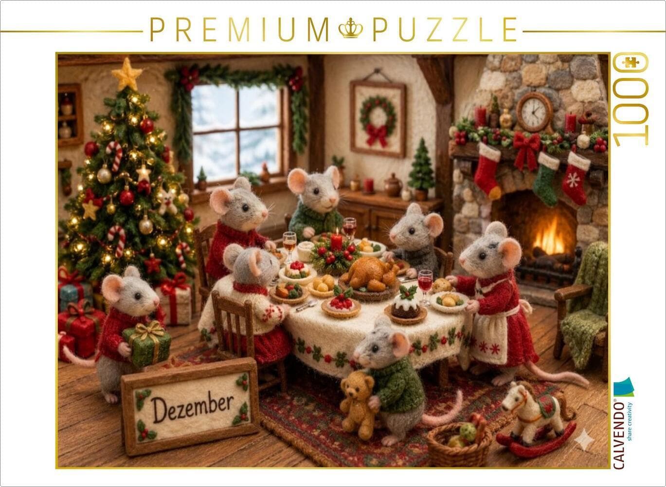 CALVENDO Puzzle Weihnachtsabend im Mäusehaus | 1000 Teile Lege-Größe 64 × 48 cm Foto-Puzzle für glückliche Stunden