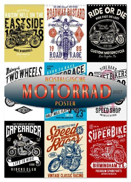 Motorrad - nostalgische Poster (Wandkalender 2027 DIN A2 hoch), CALVENDO Monatskalender