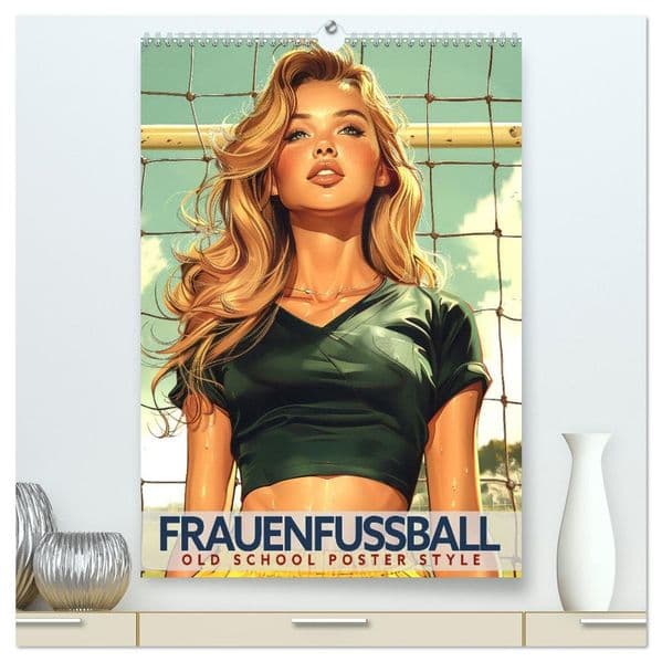 Frauenfußball - Old School Poster Style (hochwertiger Premium Wandkalender 2027 DIN A2 hoch), Kunstdruck in Hochglanz