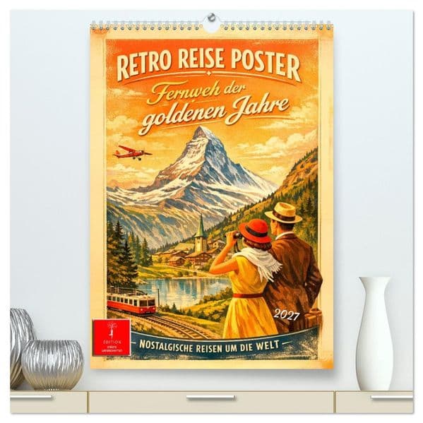 Retro Reise Poster - Fernweh der goldenen Jahre (hochwertiger Premium Wandkalender 2027 DIN A2 hoch), Kunstdruck in Hochglanz