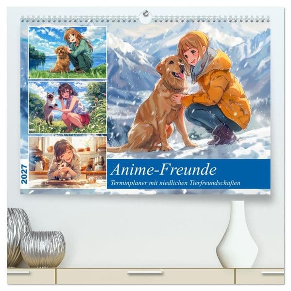 Anime-Freunde - Terminplaner mit niedlichen Tierfreundschaften (hochwertiger Premium Wandkalender 2027 DIN A2 quer), Kunstdruck in Hochglanz