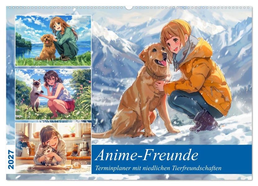 Anime-Freunde - Terminplaner mit niedlichen Tierfreundschaften (Wandkalender 2027 DIN A2 quer), CALVENDO Monatskalender
