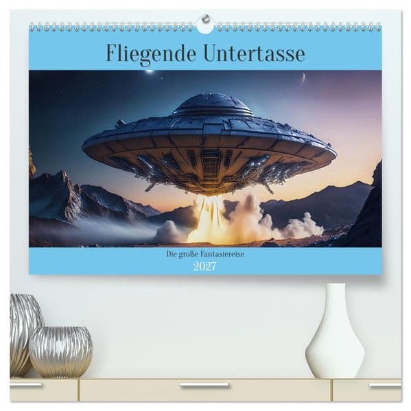 Fliegende Untertasse - Die große Fantasiereise (hochwertiger Premium Wandkalender 2027 DIN A2 quer), Kunstdruck in Hochglanz: Eine außergewöhnliche Reise mit der fliegenden Untertasse