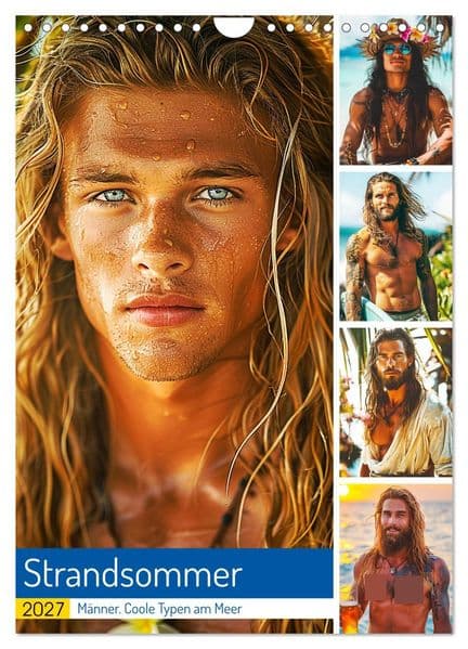 Strandsommer. Männer. Coole Typen am Meer (Wandkalender 2027 DIN A4 hoch), CALVENDO Monatskalender: Sonnenbräune, Meeresbrise und schöne Jungs an Stränden