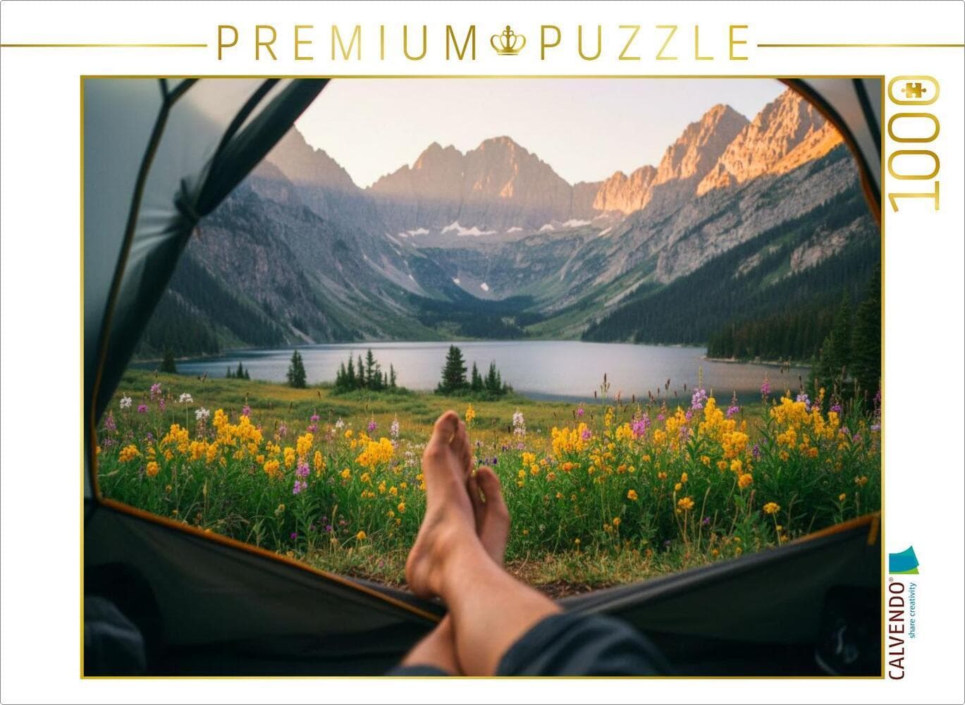 CALVENDO Puzzle Morgens in den Bergen - Blick aus dem Zelt | 1000 Teile Lege-Größe 64x48cm Foto-Puzzle für glückliche Stunden