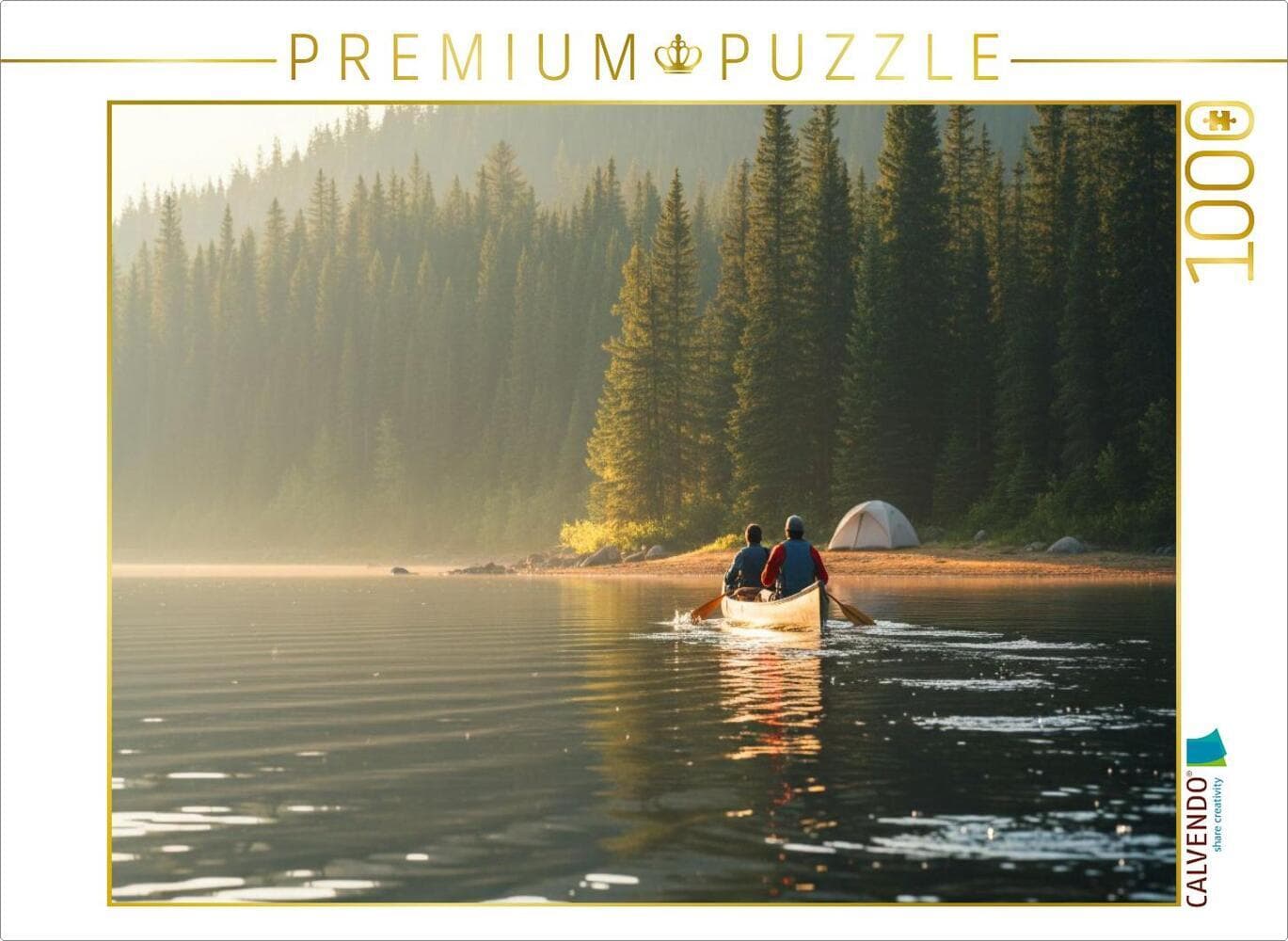 CALVENDO Puzzle Im Morgengrauen aufbrechen - Zelten und Kanu | 1000 Teile Lege-Größe 64x48cm Foto-Puzzle für glückliche Stunden