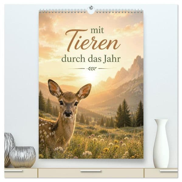 Mit Tieren durch das Jahr (hochwertiger Premium Wandkalender 2027 DIN A2 hoch), Kunstdruck in Hochglanz
