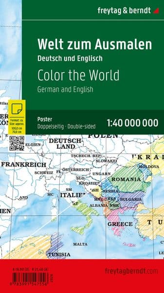 freytag & berndt Poster Weltkarte zum Ausmalen, Entdecke die Welt 1:40 Mio.
