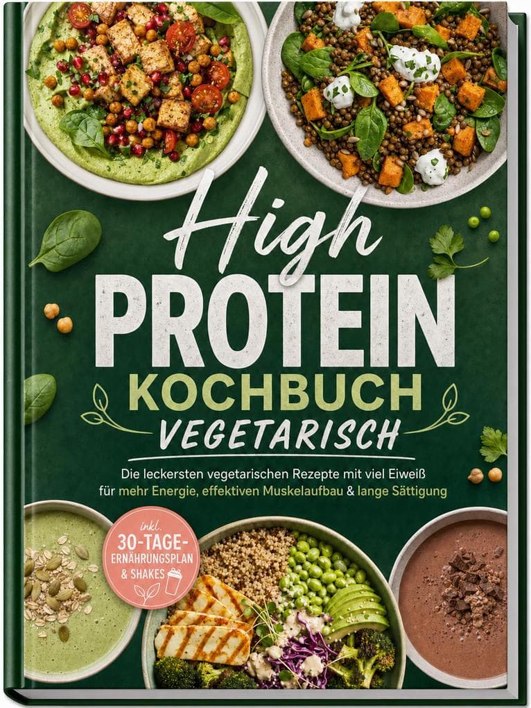 High Protein Kochbuch vegetarisch: Die leckersten vegetarischen Rezepte mit viel Eiweiß für mehr Energie, effektiven Muskelaufbau & lange Sättigung - inkl. 30-Tage-Ernährungsplan & Shakes
