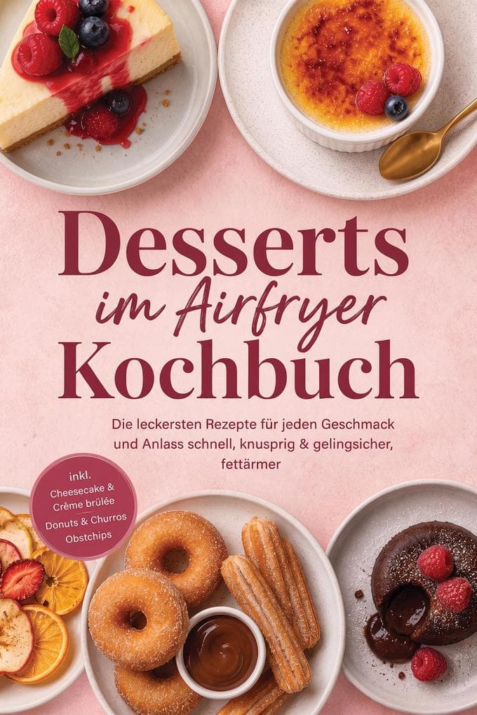 Desserts im Airfryer Kochbuch: Die leckersten Rezepte für jeden Geschmack und Anlass - schnell, knusprig & gelingsicher, fettärmer - inkl. Cheesecake & Crème brûlée, Donuts & Churros, Obstchips