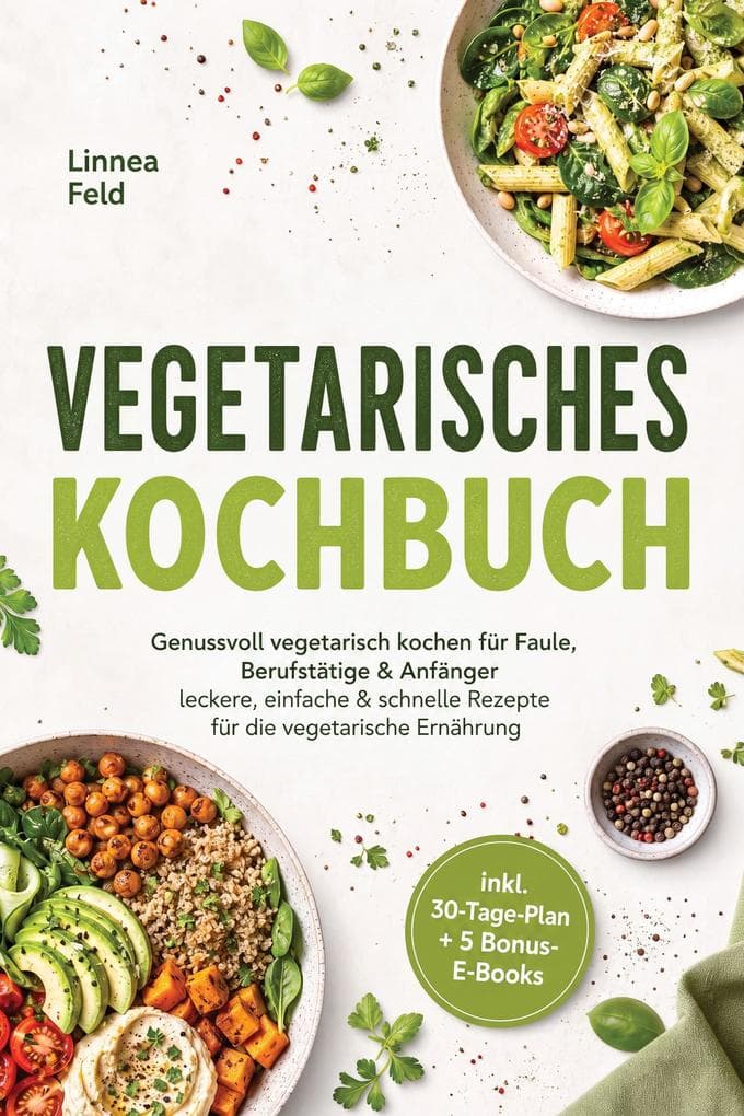 Vegetarisches Kochbuch: Genussvoll vegetarisch kochen für Faule, Berufstätige & Anfänger - leckere, einfache & schnelle Rezepte für die vegetarische Ernährung - inkl. 30-Tage-Plan + 5 Bonus-E-Books